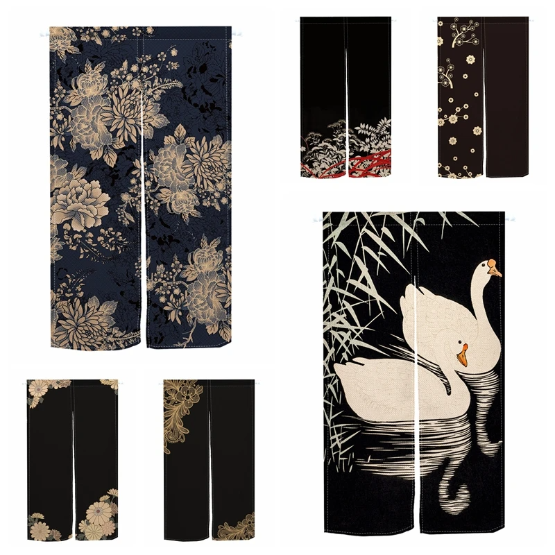Noren Curtain Doorway - VIKAMA Retro Jacquard Peony Door Curtain,