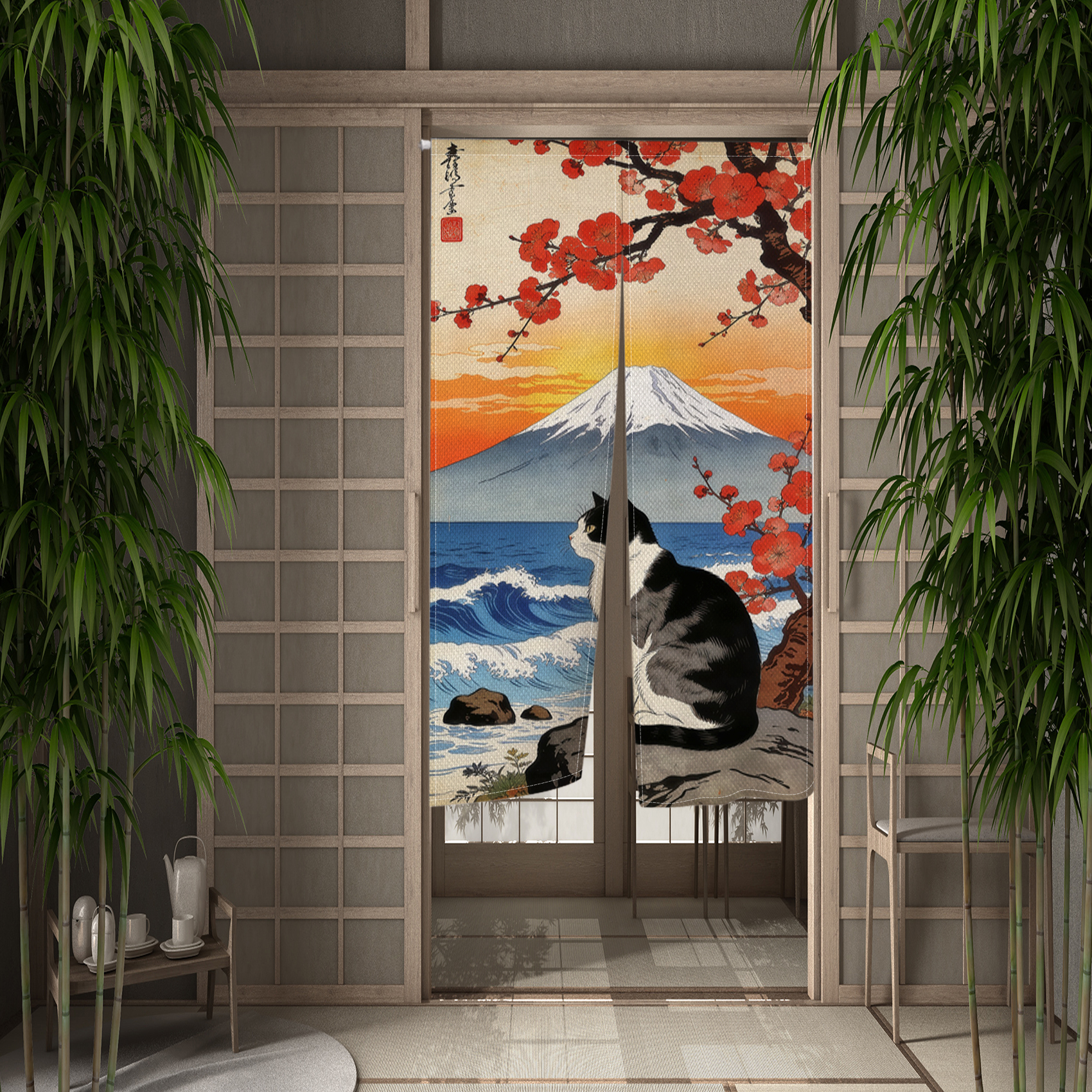Japanese Ukiyo Noren Door Curt - مراجعة Noren Curtain Doorway وسعره