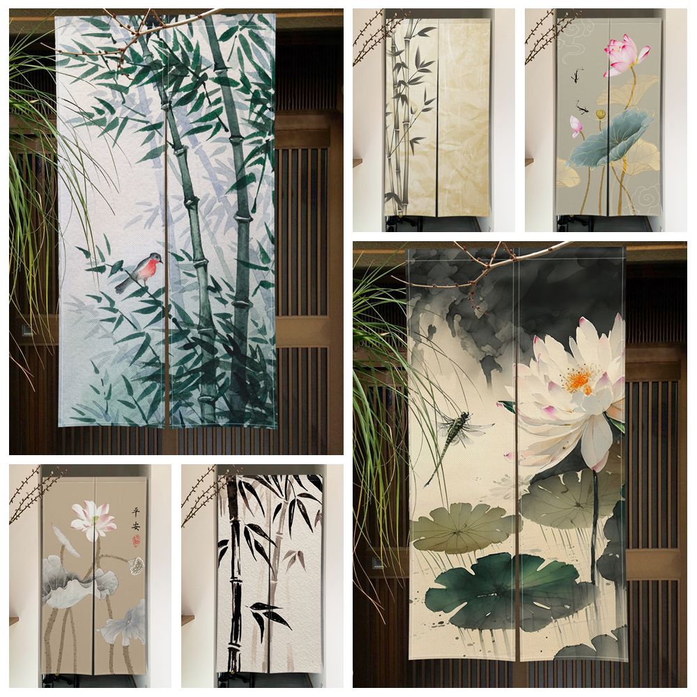 Bamboo Lotus Door Curtain Ink  - مراجعة Noren Curtain Doorway وسعره