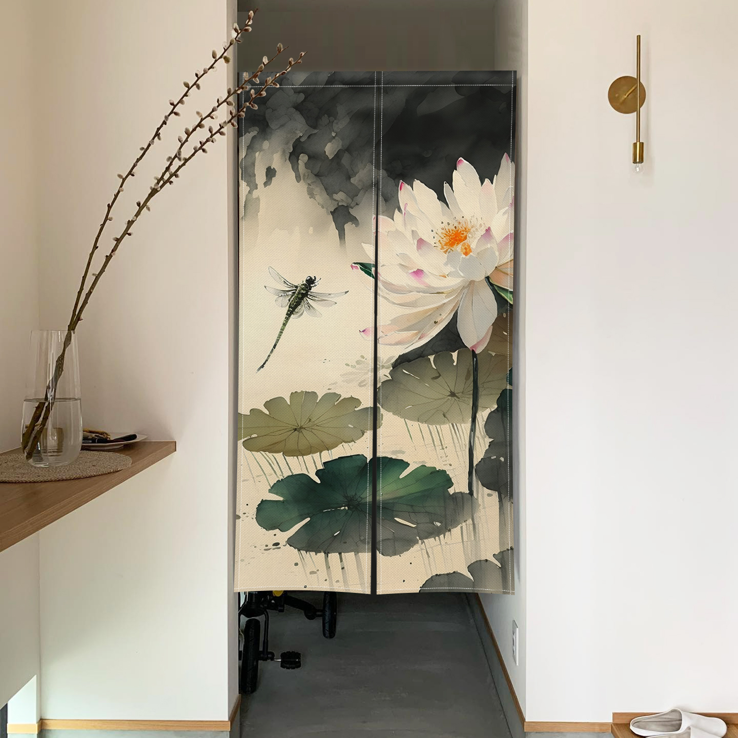 Bamboo Lotus Door Curtain Ink  - مراجعة Noren Curtain Doorway وسعره