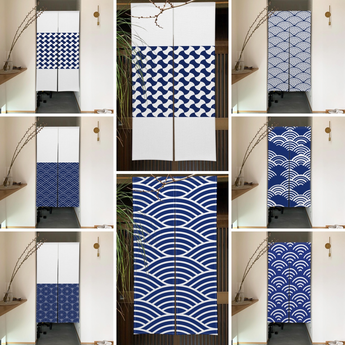 Japanese Linen Noren Blue Whit - مراجعة Noren Curtain Doorway وسعره