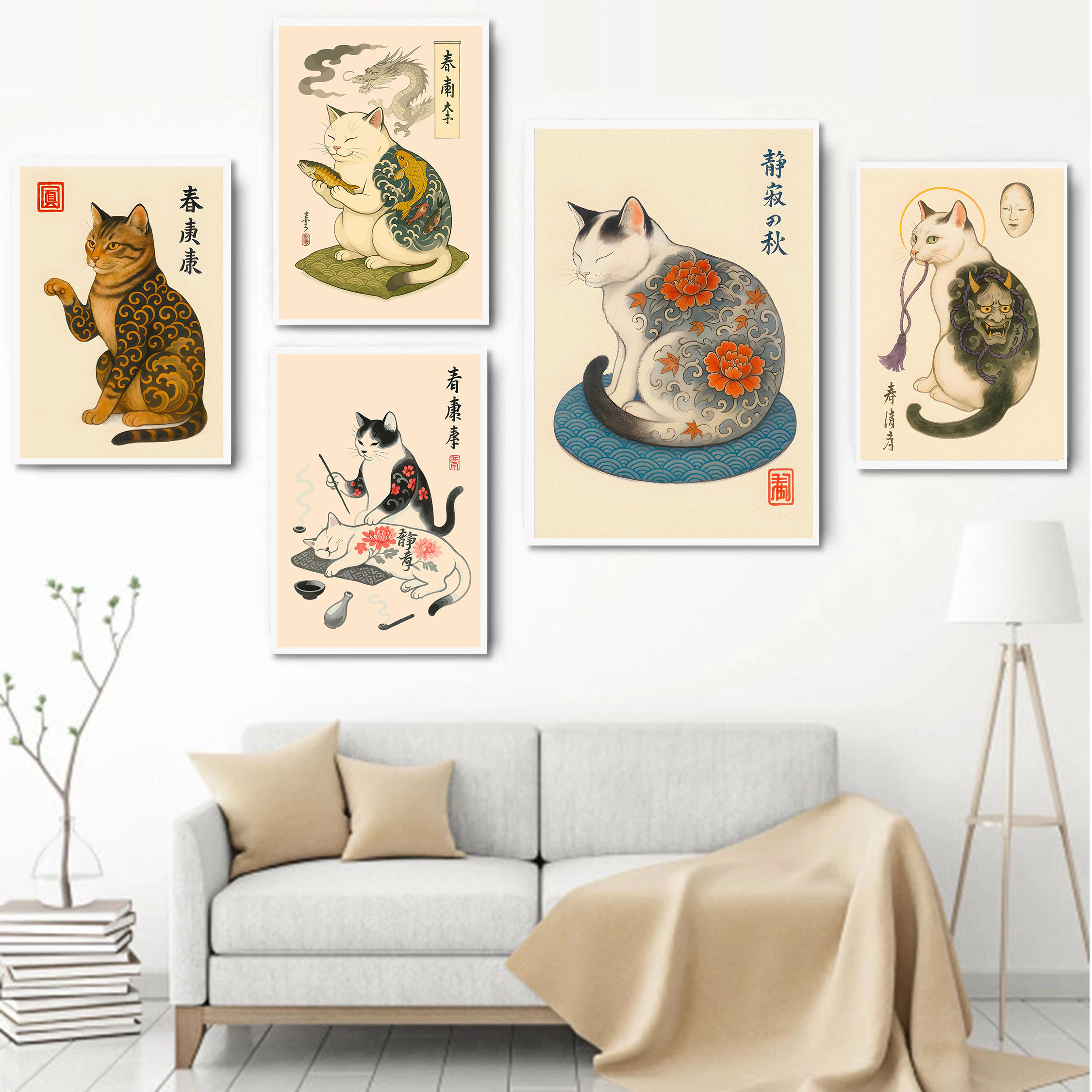 Japanese Cat with Oni Mask Tat - مراجعة Japanese Minimalism Lifestyle وسعره